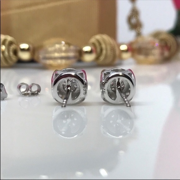 micro paved raised halo diamond stud earrings - Picture 4 of 8